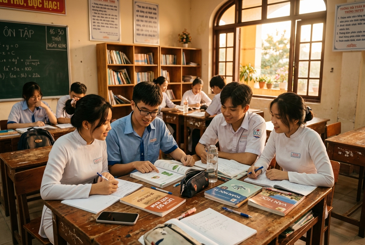 Học sinh lớp A2K41 học nhóm trong lớp